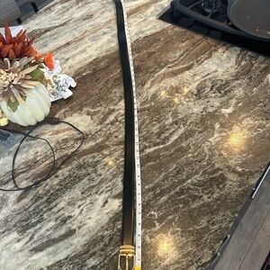 Montblanc Black Leather Belt with Gold Buckle (has wear/scuffs/missing loop)